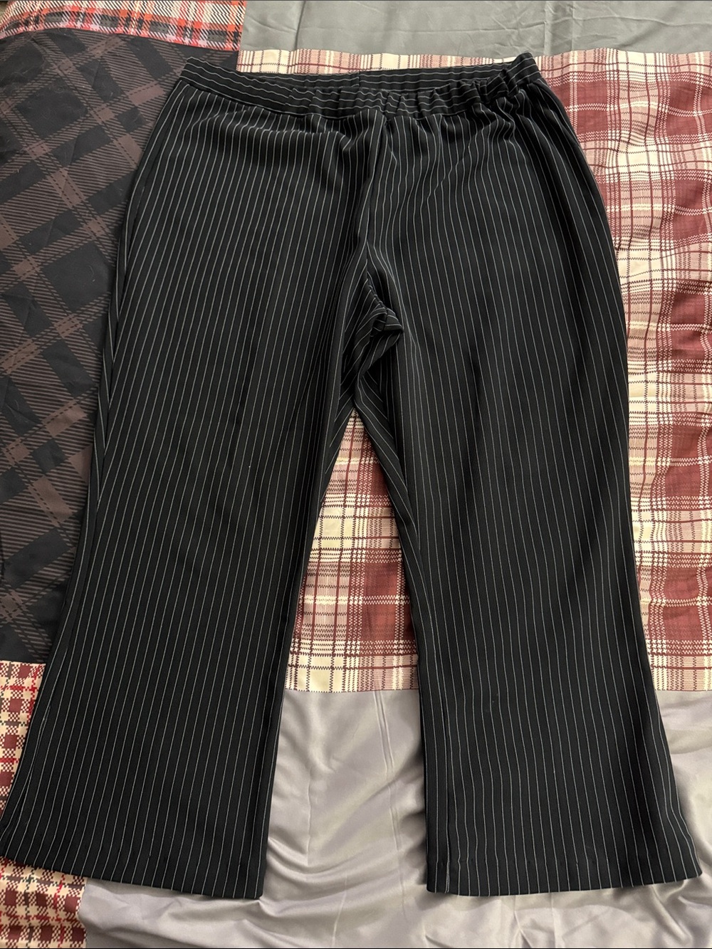 White Pinstripe Roaman's Black Pants, Women’s Petite, Pull On